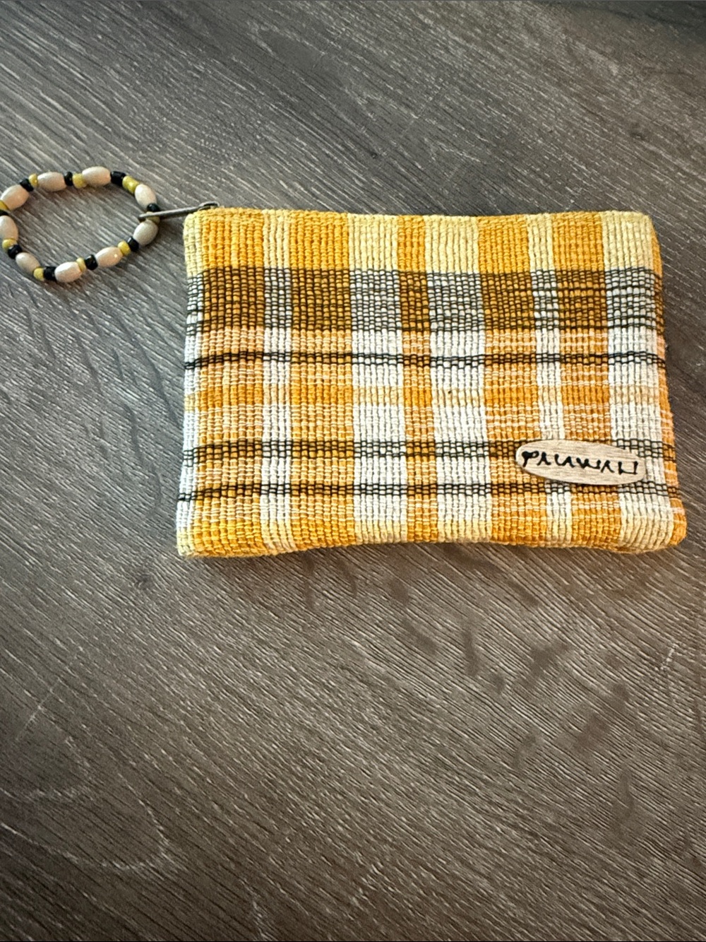 Plaid Yellow Beaded Wristlet Card & Key Holder by Palawan